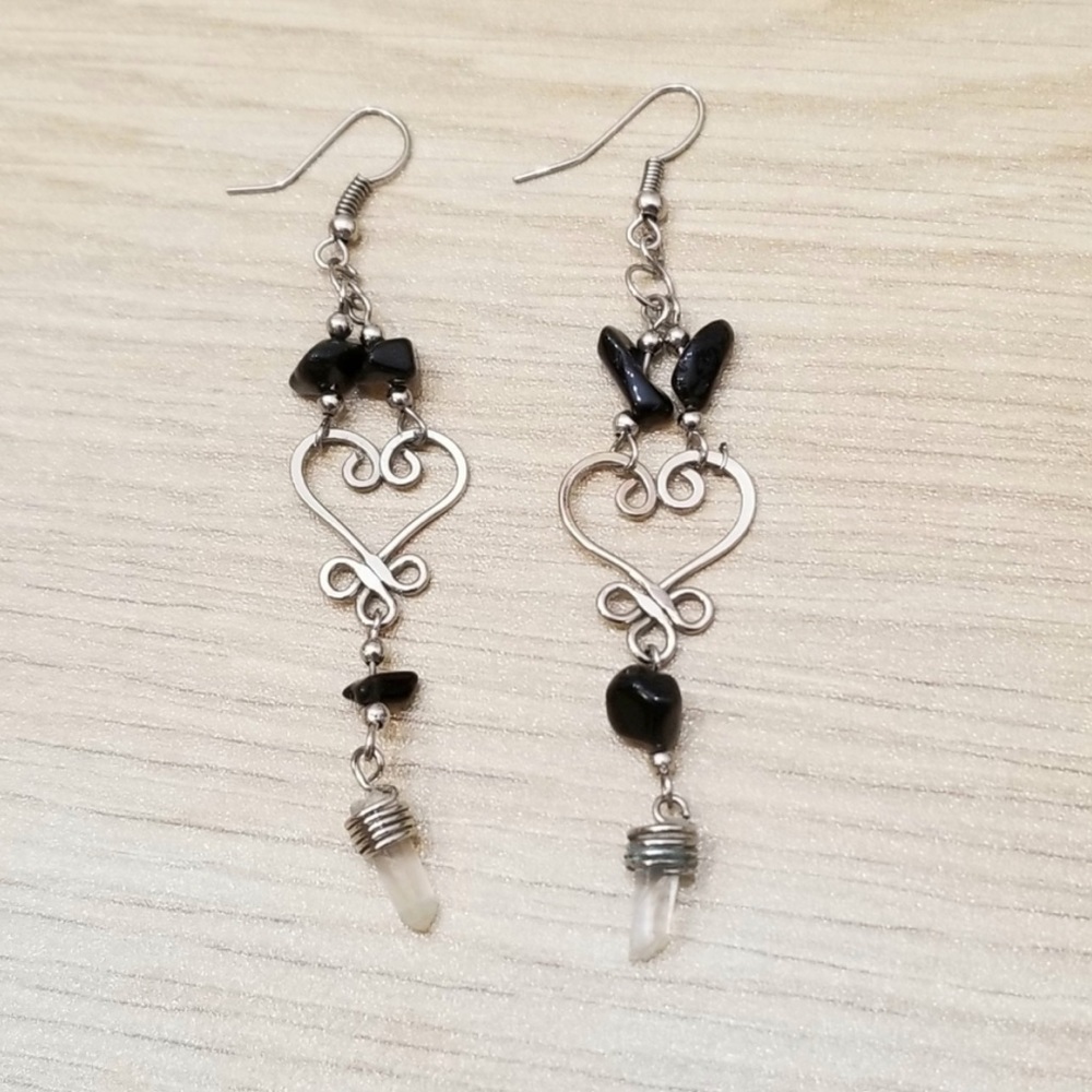 Silver Heart Dangling Earrings